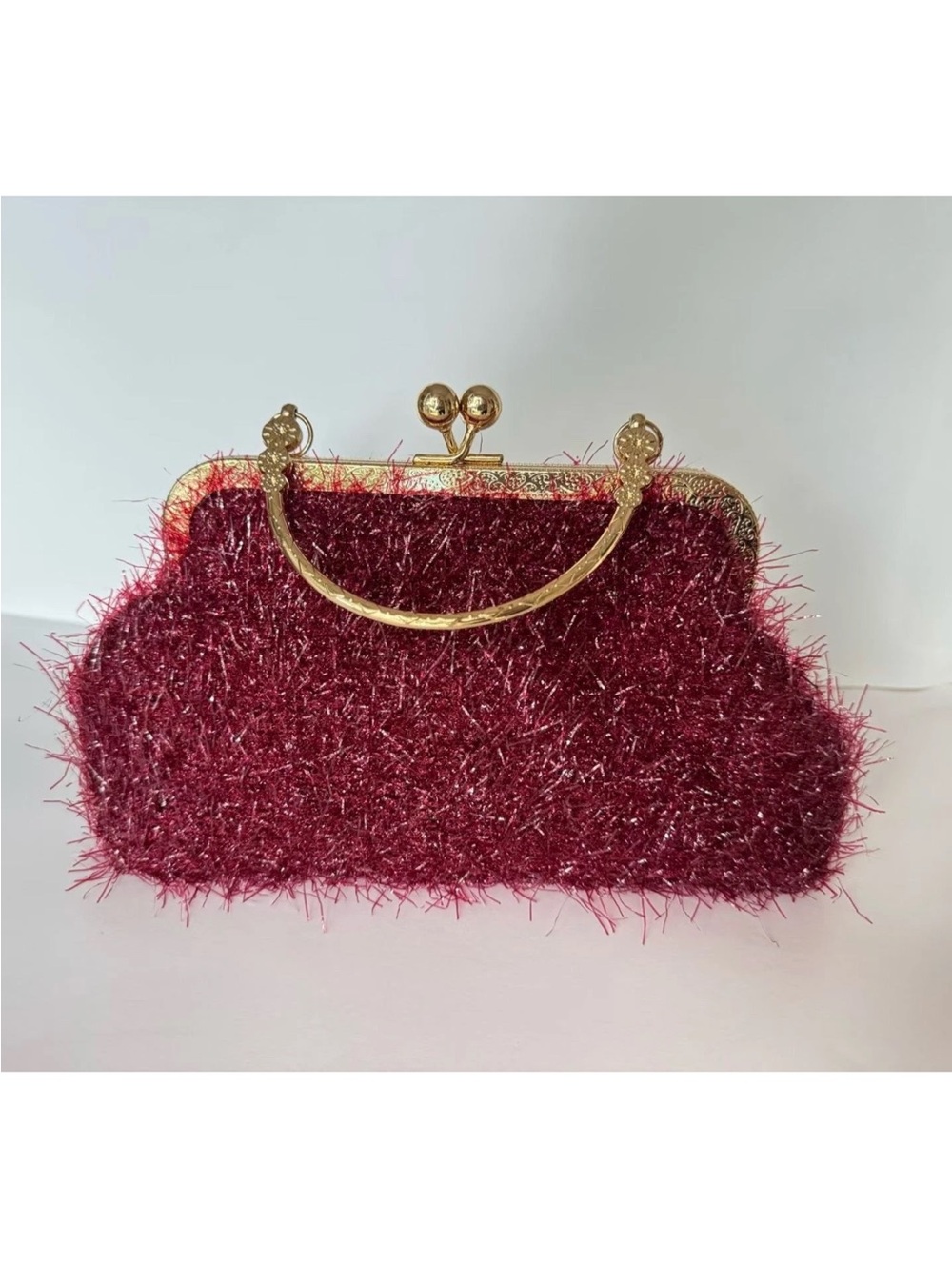 Elegant Red Sparkle Evening Clutch with Gold Frame
